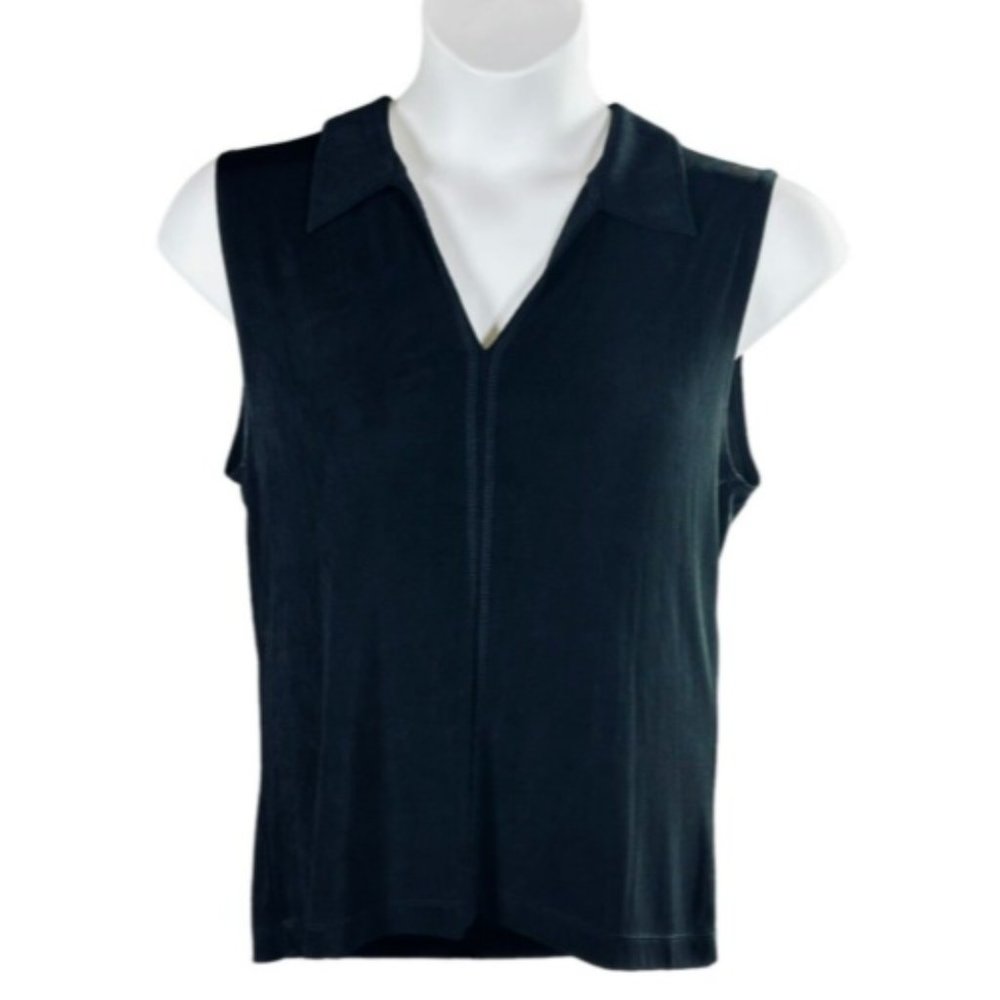Chico's Travelers Size 3 (US XL) Liquid Slinky Collared Tank Top Shell Black - Picture 1 of 7